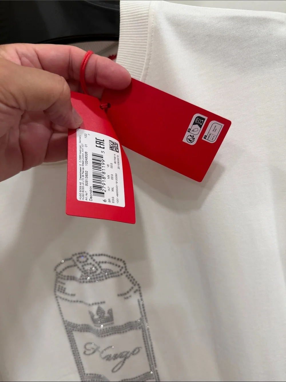 Rare limited edition Hugo White Crystal Logo Graphic Short Sleeve T-Shirt